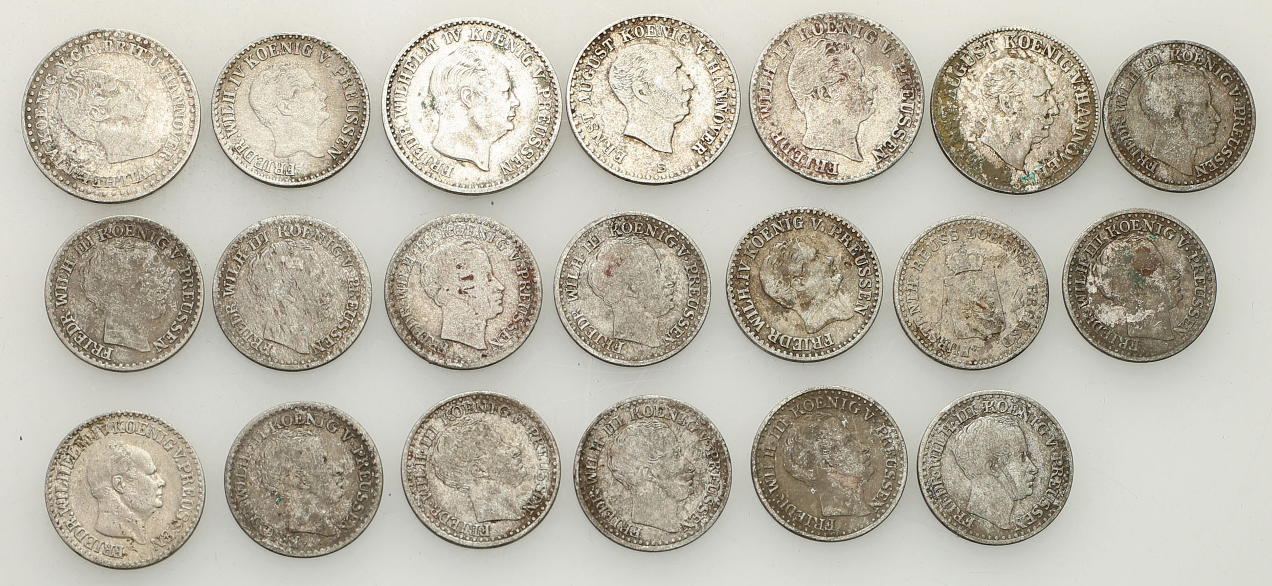 Niemcy, Prusy. 1 do 2 1/2 silbergroschen, 1/12 talara 1821-1858, zestaw 20 monet